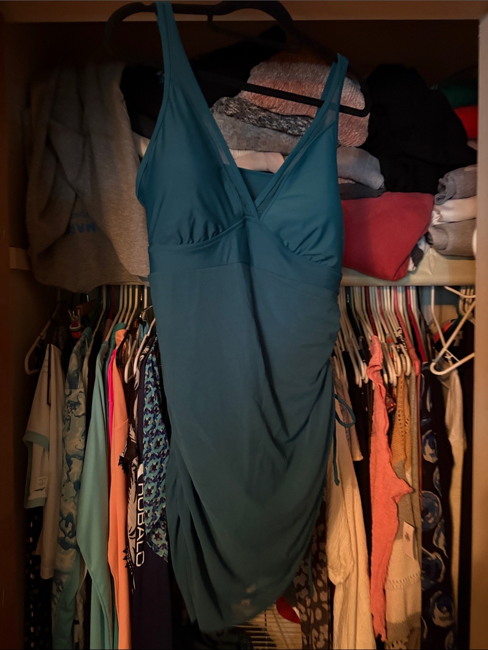 Teal One-Piece Swimsuit with V-Neck